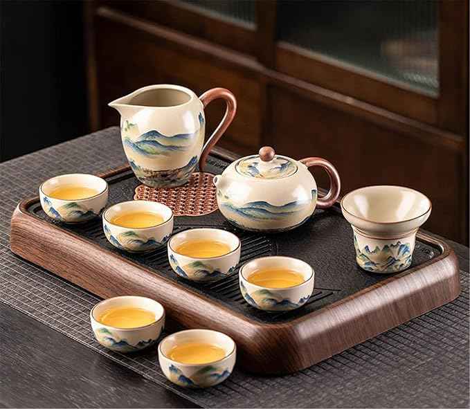 Ru Kiln Gongfu Tea Set, Compact Gaiwan for Office Use-suit17