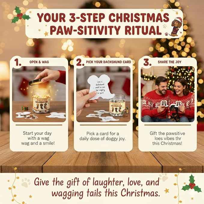 Positive Dachshund Jar with 60 Affirmation Cards, Emotional Support Gift, Funny Dachshund Gifts for Women, Christmas Decor, Weiner Gifts, Cute Puppy Dachshund Decor for Dog Lovers