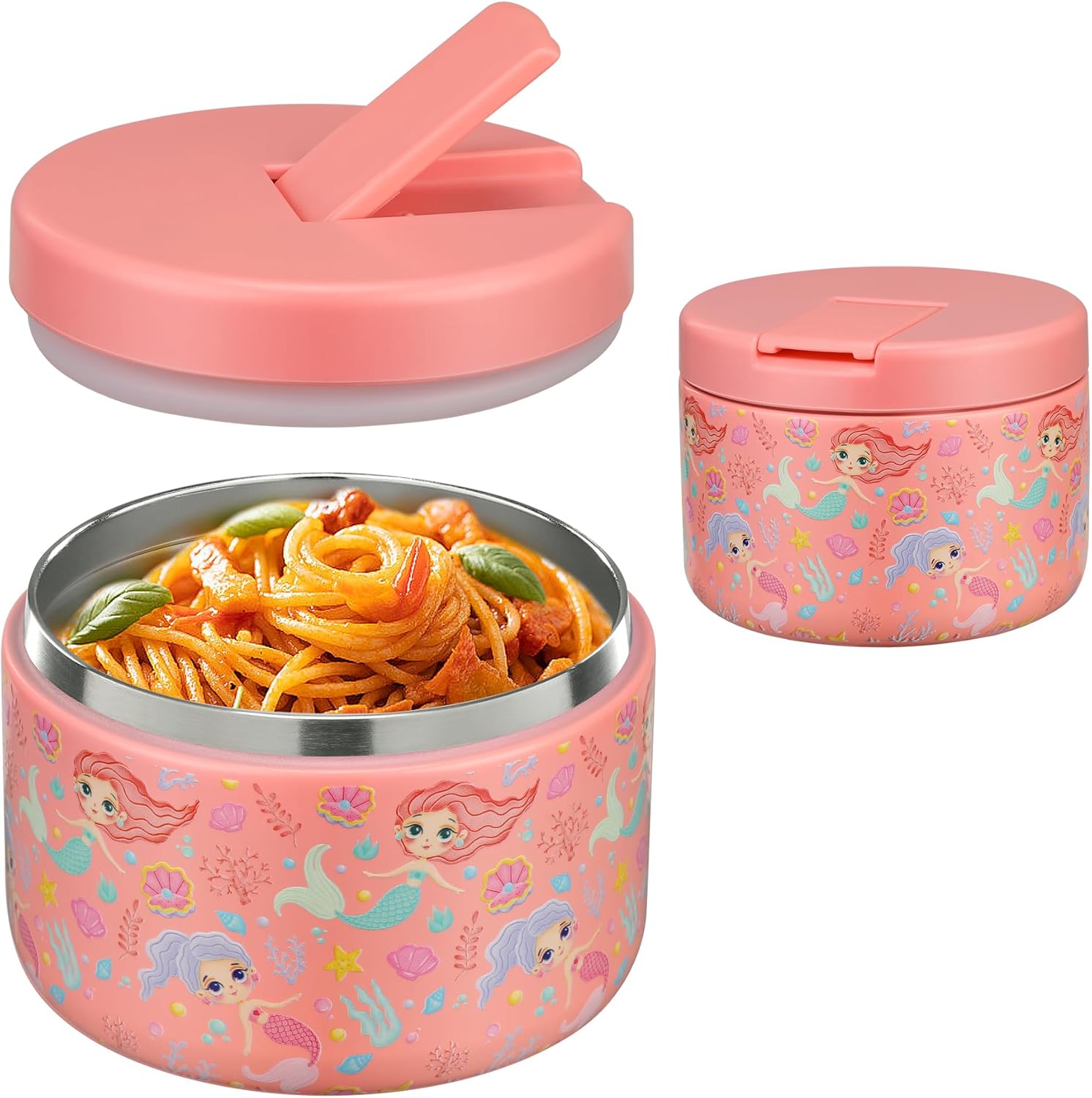 12oz Insulated Vacuum Food Jar with Buckle Lid Wide Mouth Soup Thermo for Hot Food Kids Leakproof Stainless Steel Lunch Container (mermaid) - Blissbrew