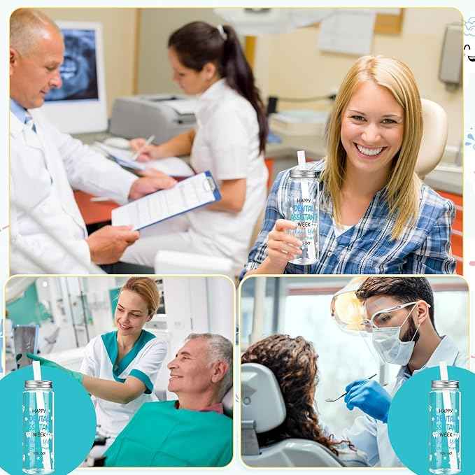 Vesici 24 Pcs Dental Assistants Week Gift 14.2oz Thank You Gifts Tumbler with Lid and Straw Dental Assistants Appreciation Party Favors Decorations Plastic Reusable Tumbler for Women Men Coworker