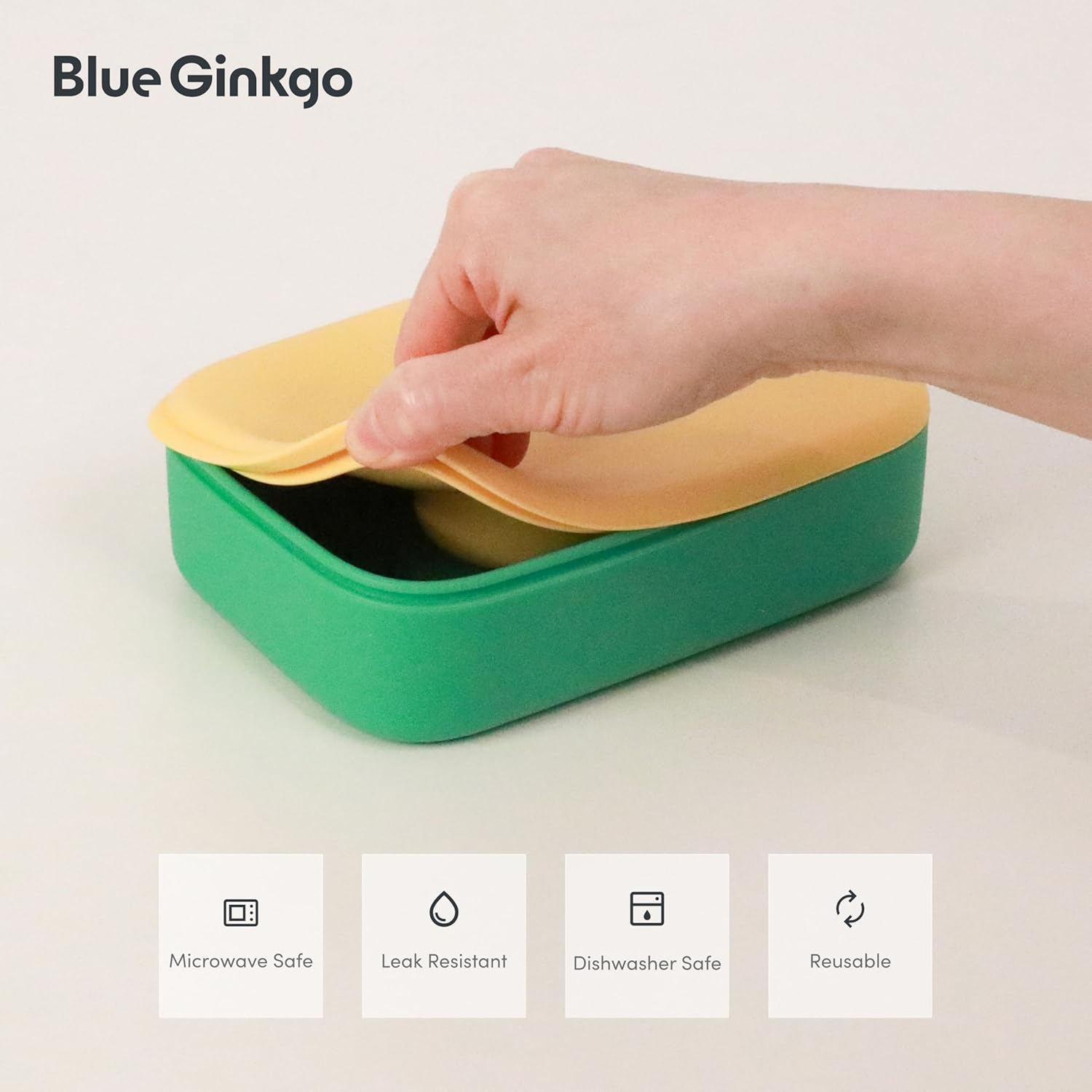 BLUE GINKGO Silicone Lunch Box Set – Durable Heavy-Duty Silicone Bento Box, Microwave, Freezer, Dishwasher Safe – Airtight, BPA Free (Made in Korea, Green) - Blissbrew