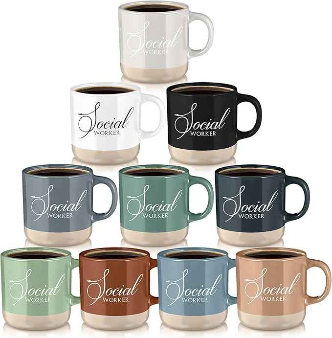 10 Pcs Social Worker Appreciation Gifts Bulk 13 oz Ceramic Coffee Mugs Social Worker Month Thank You Cups for BSW MSW DSW LCSW Must Haves Office Work, 10 Colors