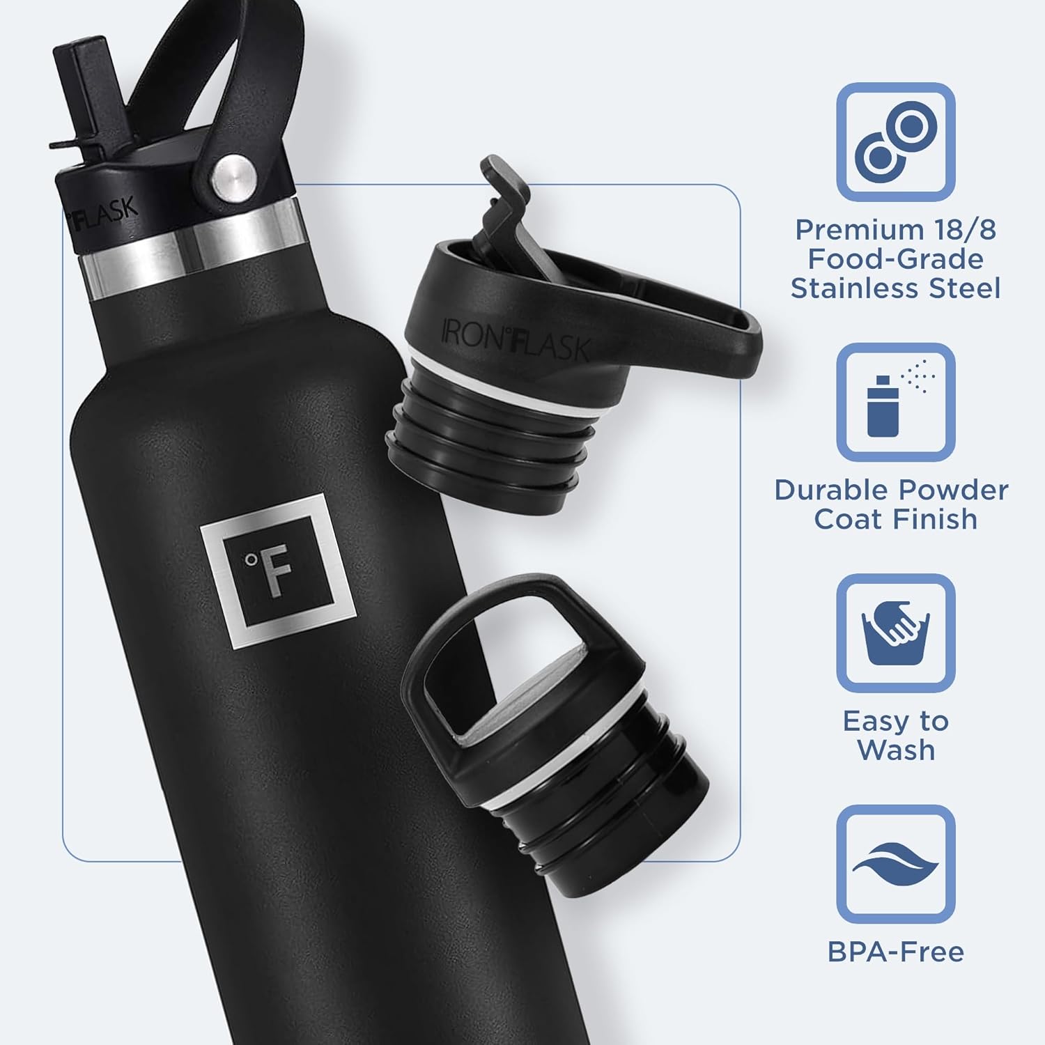 IRON °FLASK Camping & Hiking Hydration Canteens - 3 Lids (Narrow Straw Lid) Leak Proof Vacuum Insulated Stainless Steel - Hot & Cold Double Walled Sports Water Bottle - Blue Waves, 24 Oz
