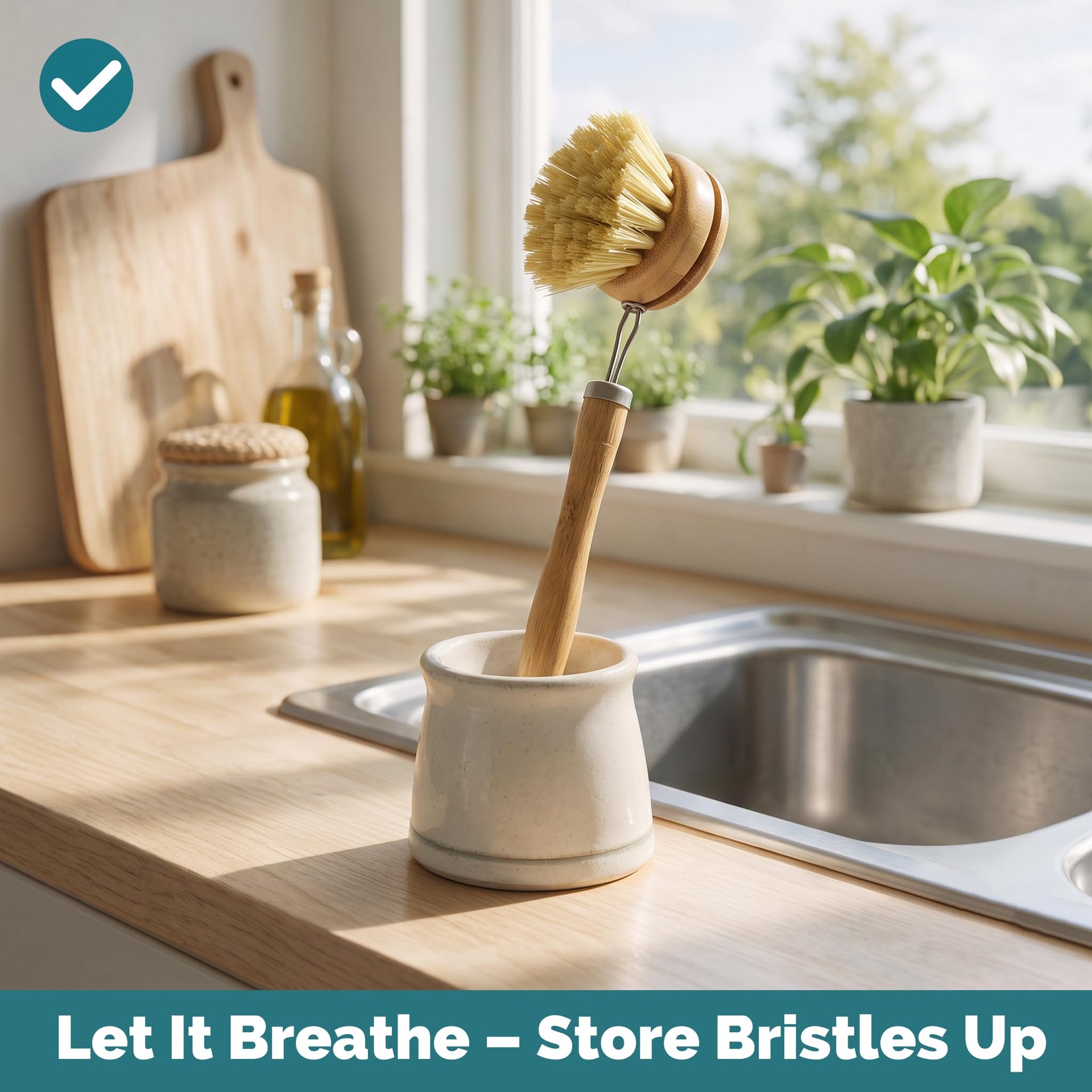 Bamboo Dish Brush Set • 6 Piece with Bottle Brush & Scrubber (6 Count)