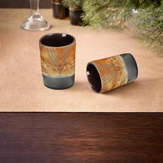Handicrafts Home Viking Horn Shot Glasses Set of 4, Handmade Natural Ox Horn, Rustic Viking Drinkware Whiskey Shot Cups, Father’s Day Gifts, Medieval Decor Gift Set for Men & Groomsmen, Birthday Gifts