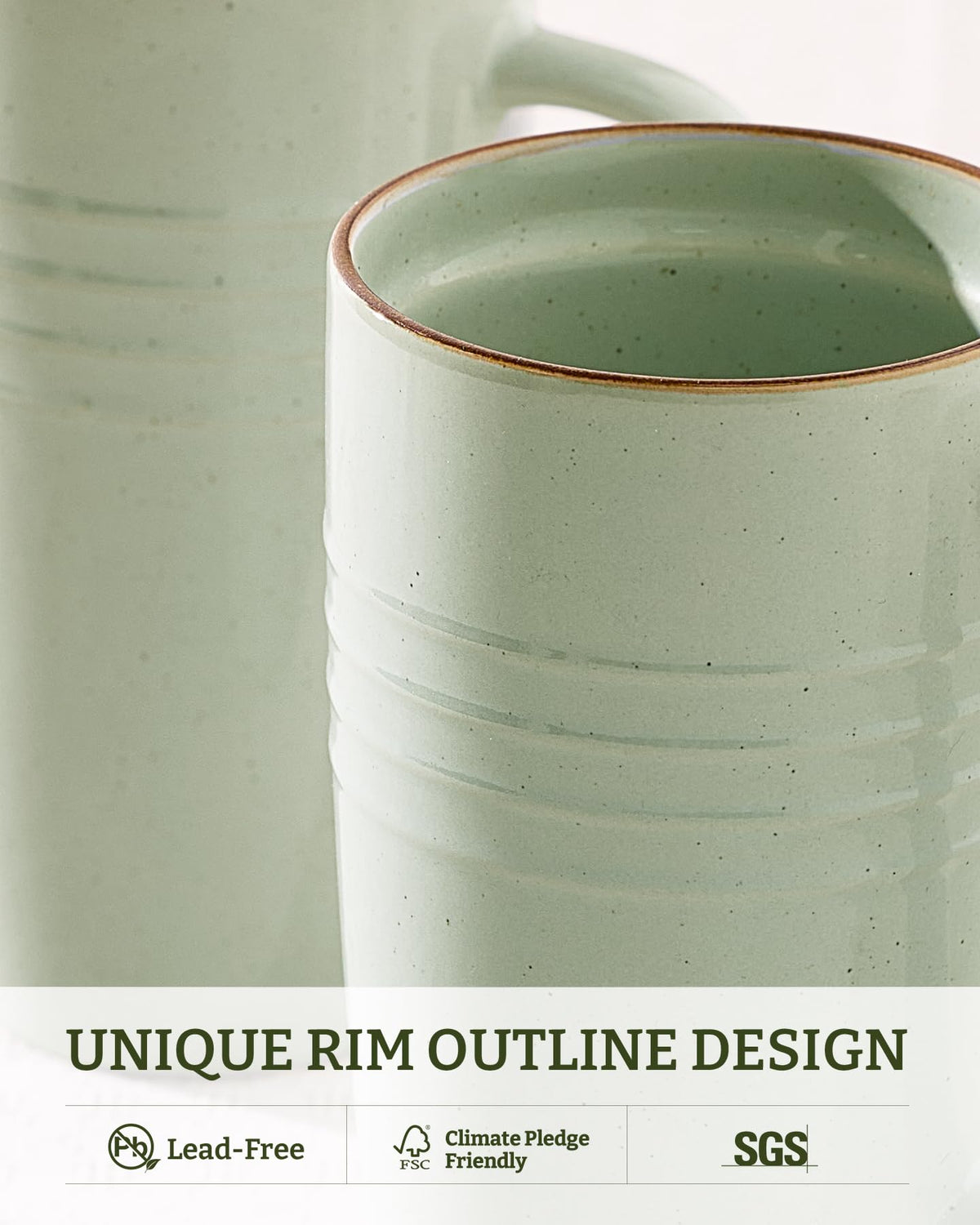 Light green mug with handmade edging detail