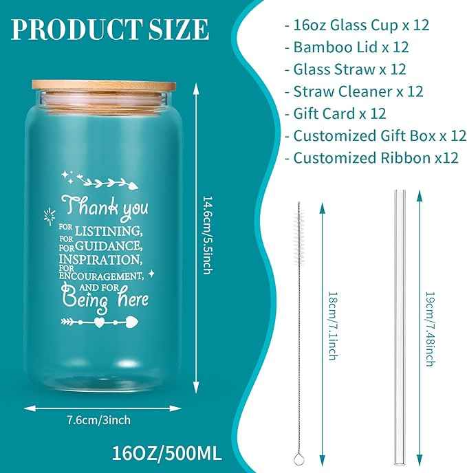 12 Set Employee Appreciation Gifts Bulk, Personalized Inspirational Thank You Gifts for Christmas Staff Coworker 16 oz Can Shaped Beer Glass Cups, Gift Box and Card for Team Women Men Teacher