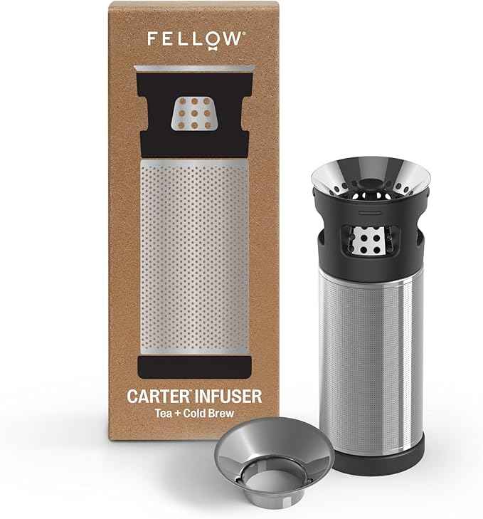 Fellow Carter Tea + Cold Brew Infuser - Steep Tea On-The-Go - Snaps Into Fellow Carter Mug - Fine Mesh Filter - Steep Loose Leaf Tea, Make Cold Brew Coffee, and More