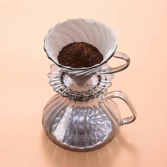 Bincoo Pour Over Coffee Maker Set,650ML Borosilicate Glass Carafe with Coffee Driper&50pcs Paper Filter,Glass Coffee Maker for Home Café Restaurant(Gray)