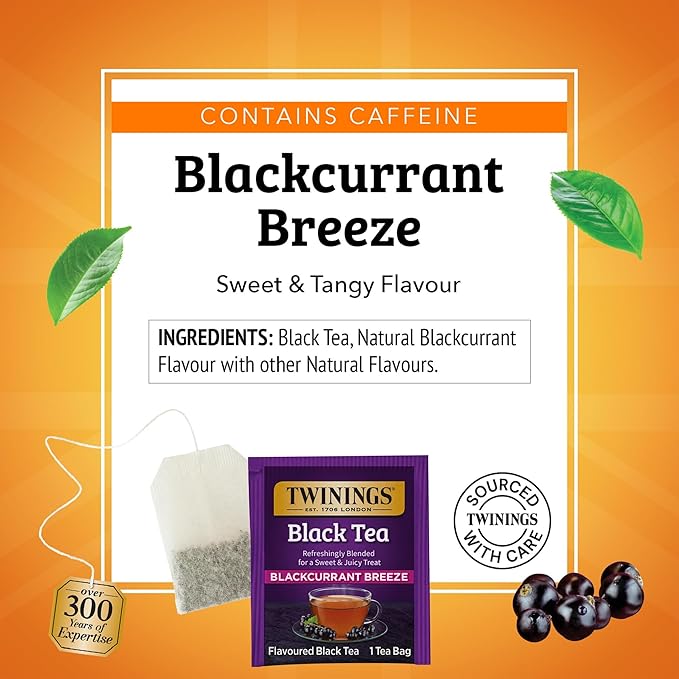 Twinings of London Premium Blackcurrant Breeze Black Tea, Strong and Distinctive Black Tea, Sweet and Tangy Black Currant Tea Taste, 20 Tea Bags