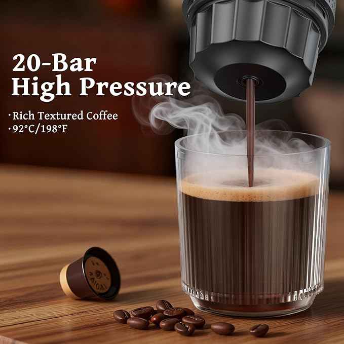 Portable Espresso Machine for Travel, Travel Coffee Maker 20-Bar Extraction, 150 ML，Coffee Maker Self-Heating with USB-C, Compatible with Ground Coffee & NS Capsule for Hiking and Camping (Green)