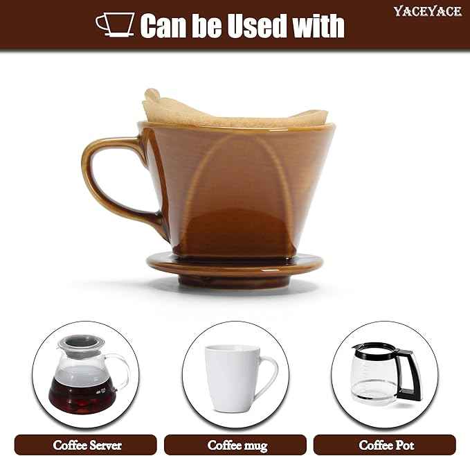 Pour Over Coffee Dripper, Single Brown Ceramic Pour Over with 3 Holes, Medium Pour Over Coffee for Shop, Home, Office and Bar