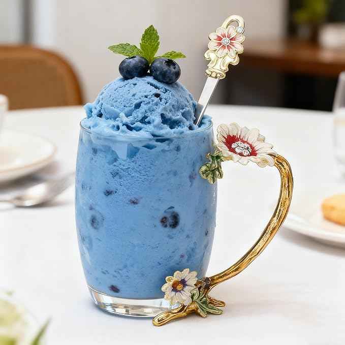 Flower Glass Tea Cup With Spoon Ideal Gift For Women Especially Mom On Valentine's Day Christmas Birthday Durable Coffee Mug (Chrysanthemum, 12 OZ)
