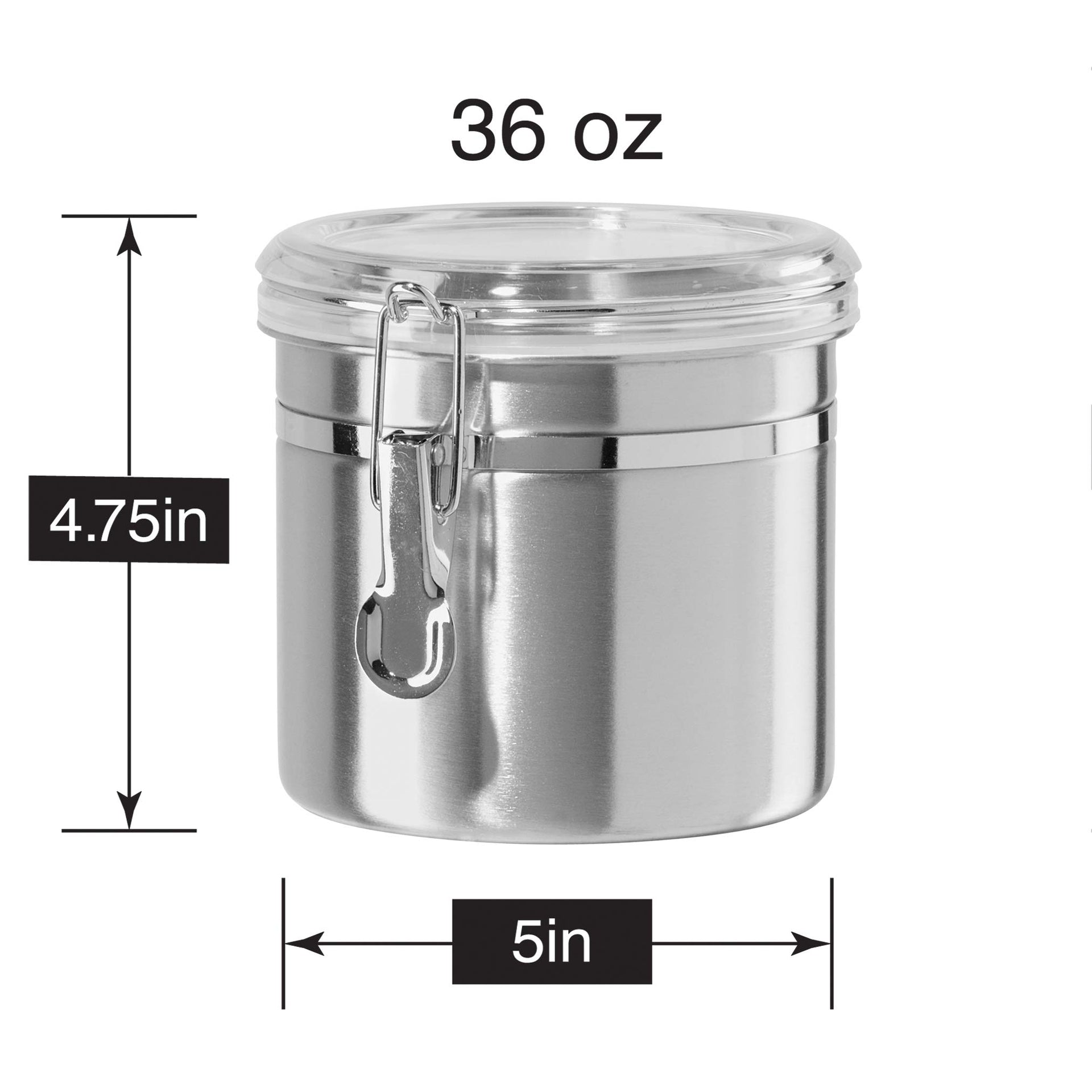 36 Ounce Stainless Steel Canister with Clear Acrylic Lid and Locking Clamp