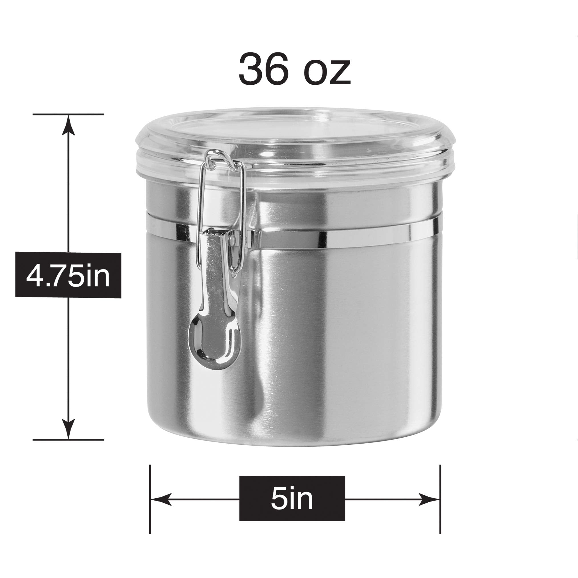 36 Ounce Stainless Steel Canister with Clear Acrylic Lid and Locking Clamp