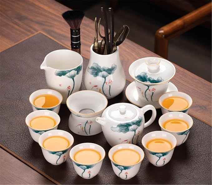 White Jade Porcelain Gongfu Tea Set, Gaiwan with Teacups-suit5