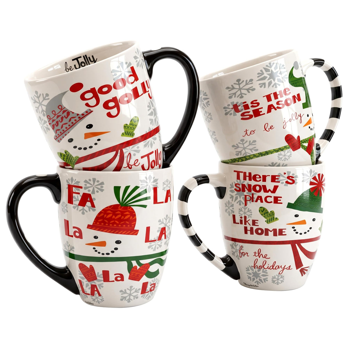 Set of 4 ceramic Christmas mugs with festive prints