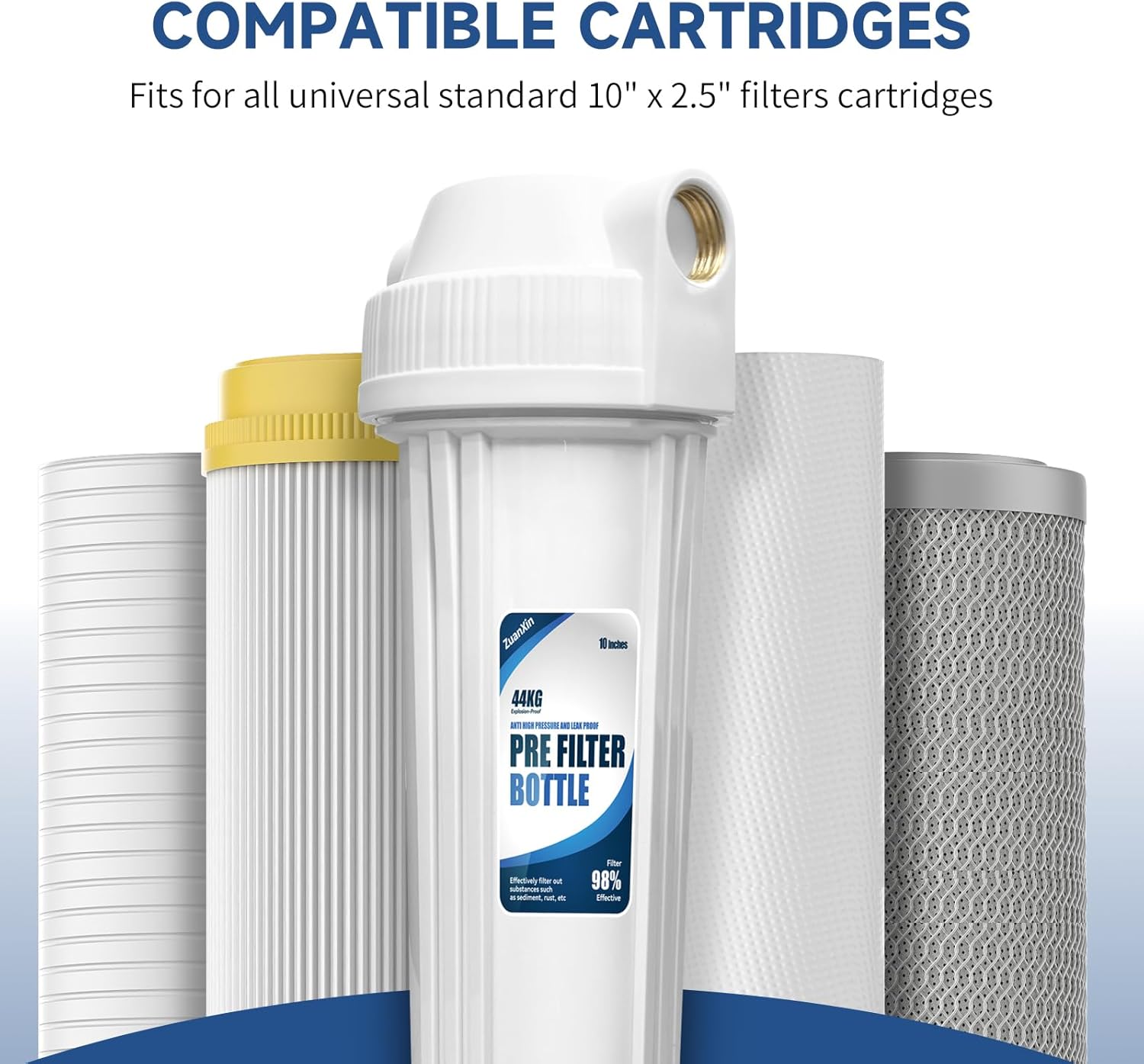 Whole House Water Filter Housing, Fit 10"x2.5" Sediment etc Filters for Well and City Water, Pre-Filtration System for Home, 3/4" Brass Port, Heavy Duty Steel Bracket, 4 Screws, Wrench