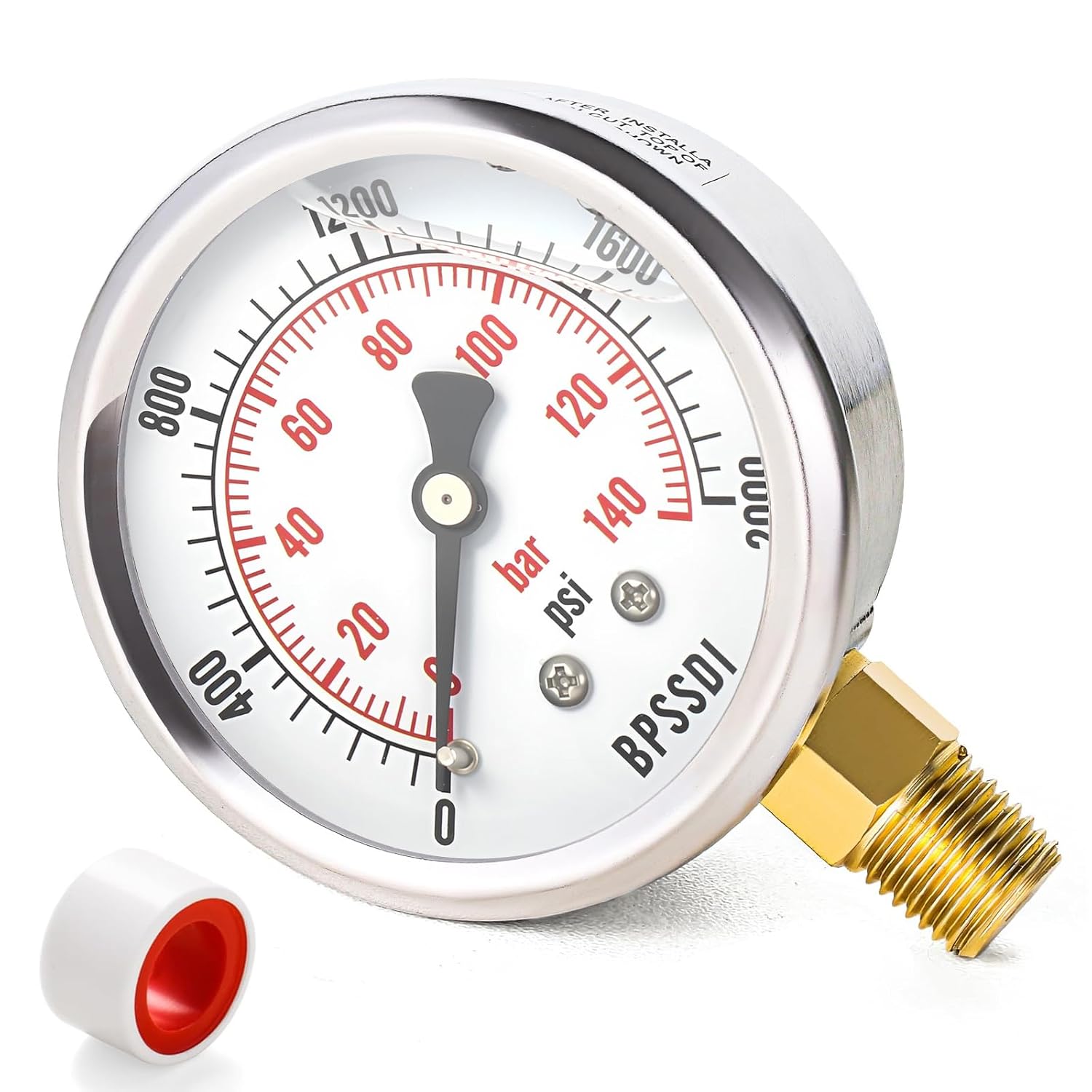 0-2000 Psi Glycerin Liquid Filled Hydraulic High Pressure Gauge, 2.5