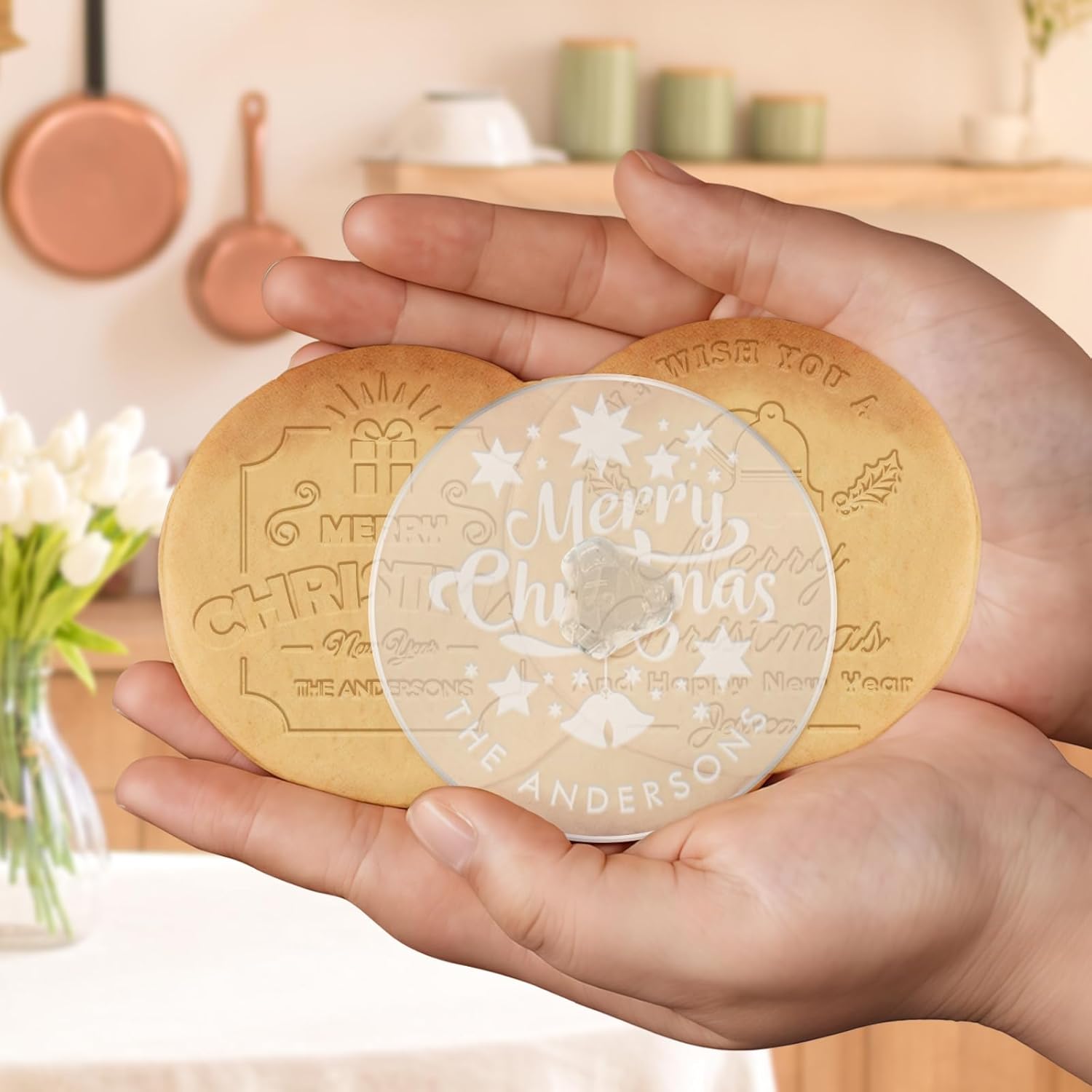 Personalized Christmas Cookie Stamp Custom Acrylic Cookie Embossing Mold with Handle for Baking Decoration