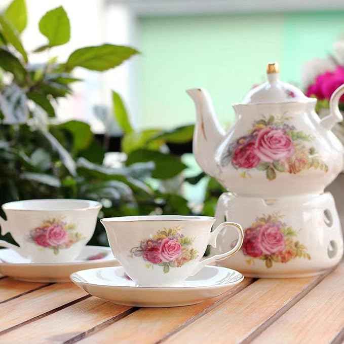 Ceramic Coffee Tea Gift Sets, European Luxury Tea Set, Suitable as A Gift for Mother'S Day, Birthday, Christmas, and Gatherings (Noble Rose)