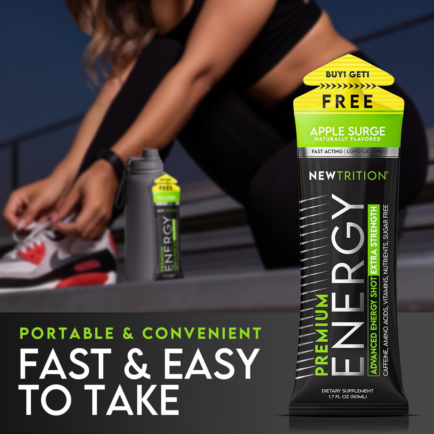 NewTrition® Extra Strength Energy Shots, 250mg Caffeine Energy Shots with Vitamin B & Amino Acids, Sugar-Free Vitamin Energy Shot, 1.7 fl oz (Pack of 6, Apple Surge)