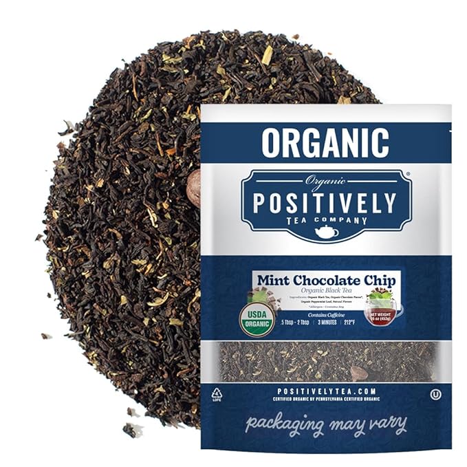 Organic Positively Tea Company, Mint Chocolate Chip, Black Tea, Loose Leaf, 16 Ounce