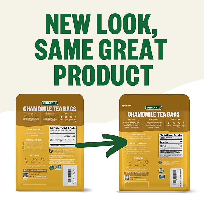 FGO Organic Chamomile Tea, 40 Count, Eco-Conscious Tea Bags, Resealable Bag (Pack of 1)