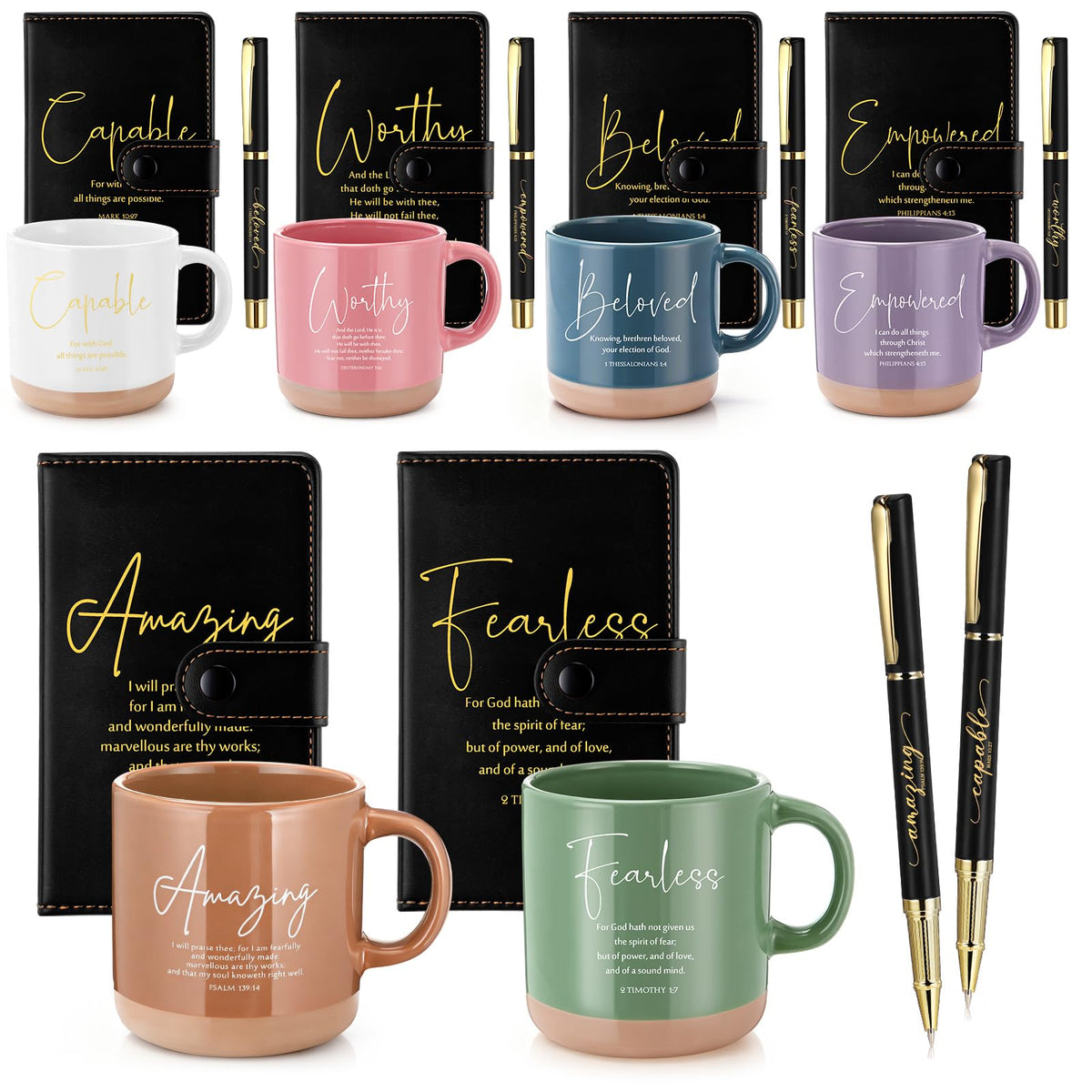 Bible verse ceramic mug, journal and pen gift set