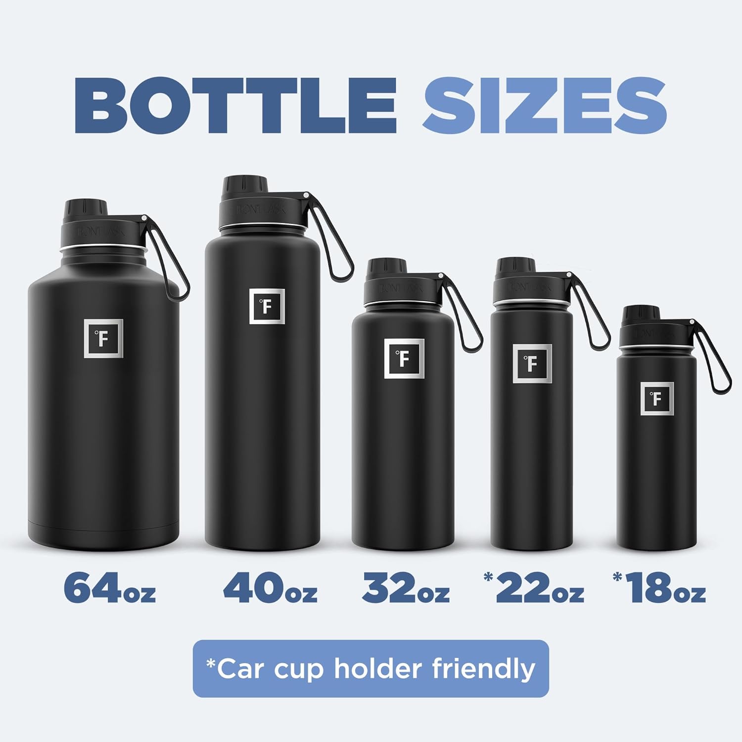 IRON °FLASK Camping & Hiking Hydration Flask with 3 Lids - Stainless Steel, Double Walled & Vacuum Insulated Water Bottle - Leak Proof & BPA Free (Black Marquina, Spout - 22 oz)