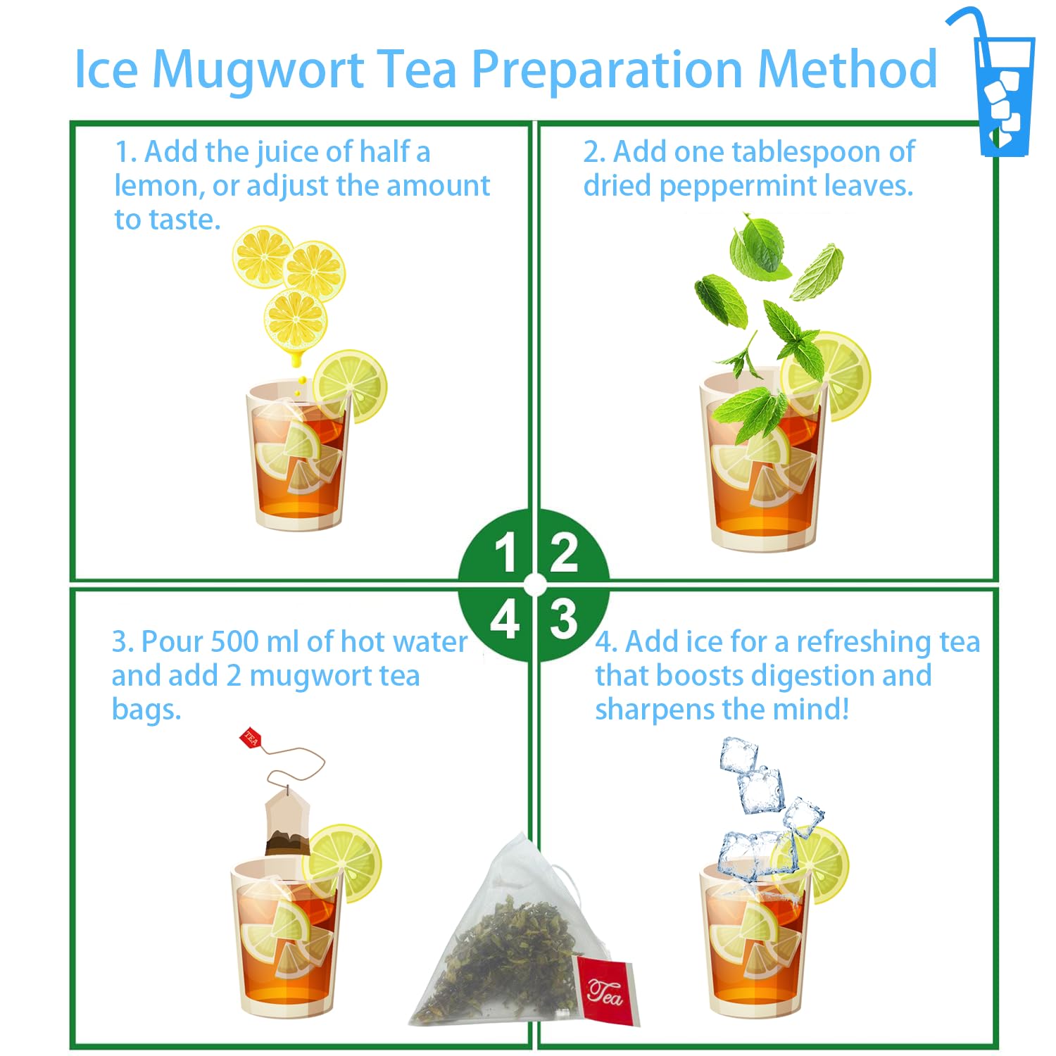 Samcci - Mugwort Tea Bag, 50 Teabags - 100% Natural Dried Mugwort leaves - No Sugar, No Caffeine, No Gluten, Vegan - Rich In Antioxidants