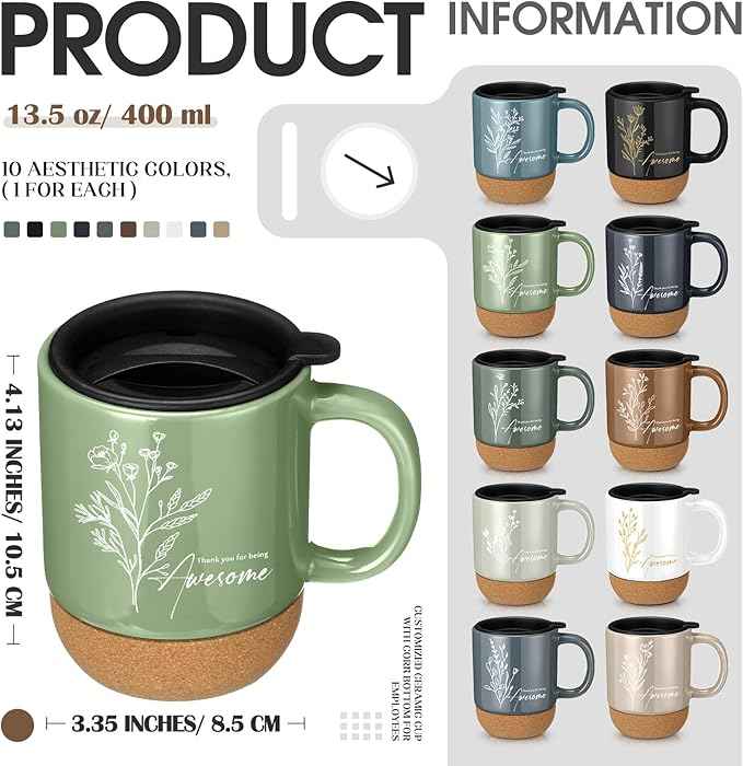 10 Pcs Employee Appreciation Gift Bulk Non-slip Cork Bottom Coffee Mug 13.5 oz Ceramic Tumbler Inspirational Mug Thank You Gifts for Social Worker Teacher Volunteer Nurse Staff(Awesome)