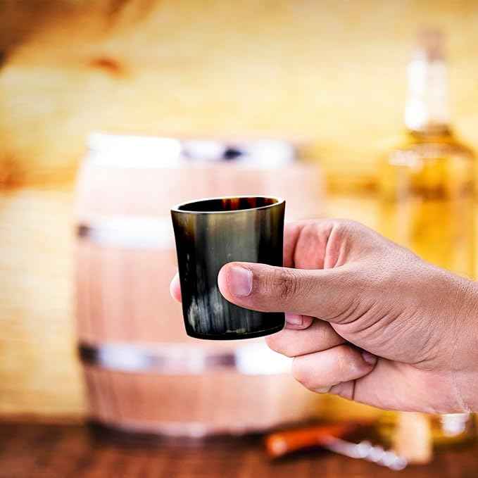 Handicrafts Home Handmade Horn Shot Glasses Set of 8, 3 oz Natural Viking Drinking Whiskey Shots for Cocktails & Parties- Medieval Decor Gift Set for Men & Groomsmen, Unique Bar Shot