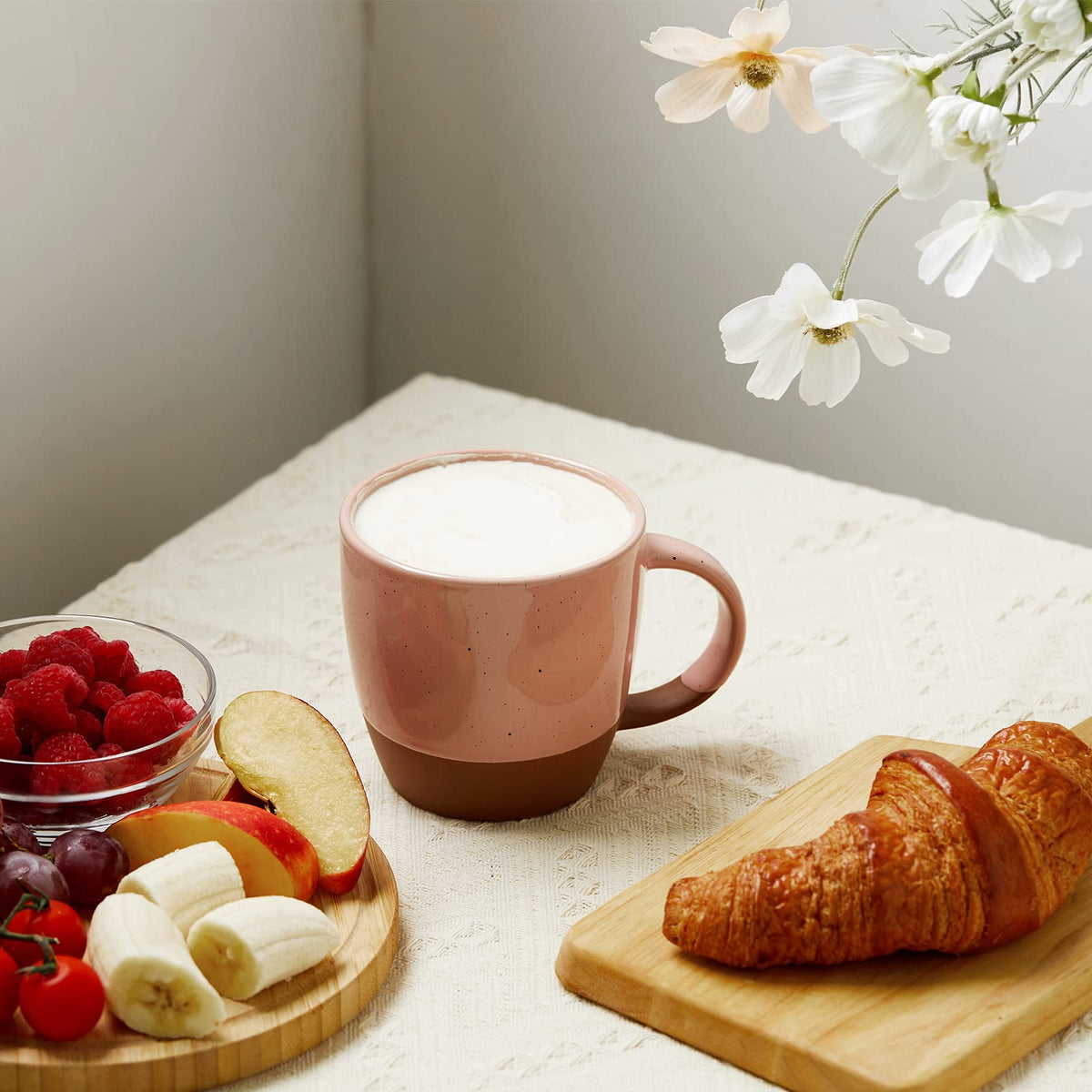 Ceramic mug set shown together for kitchen use