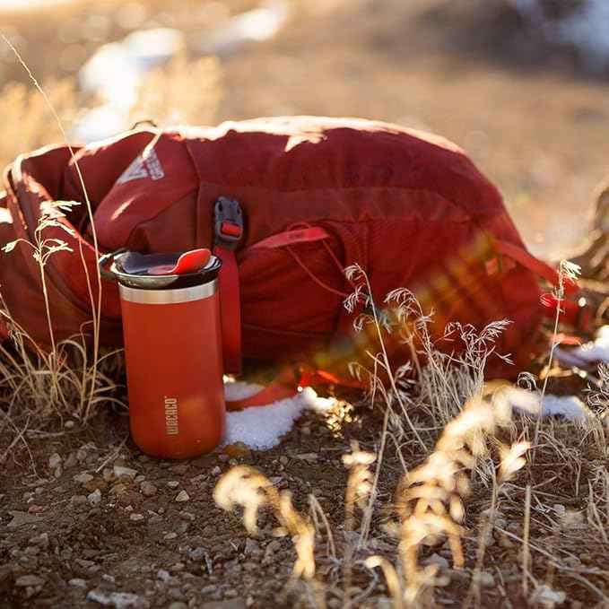 WACACO Octaroma Lungo Vacuum Insulated Coffee Mug, Double-wall Stainless Steel Travel Tumbler With Drinking Lid, 10 fl oz(300ml)， Carmine Red
