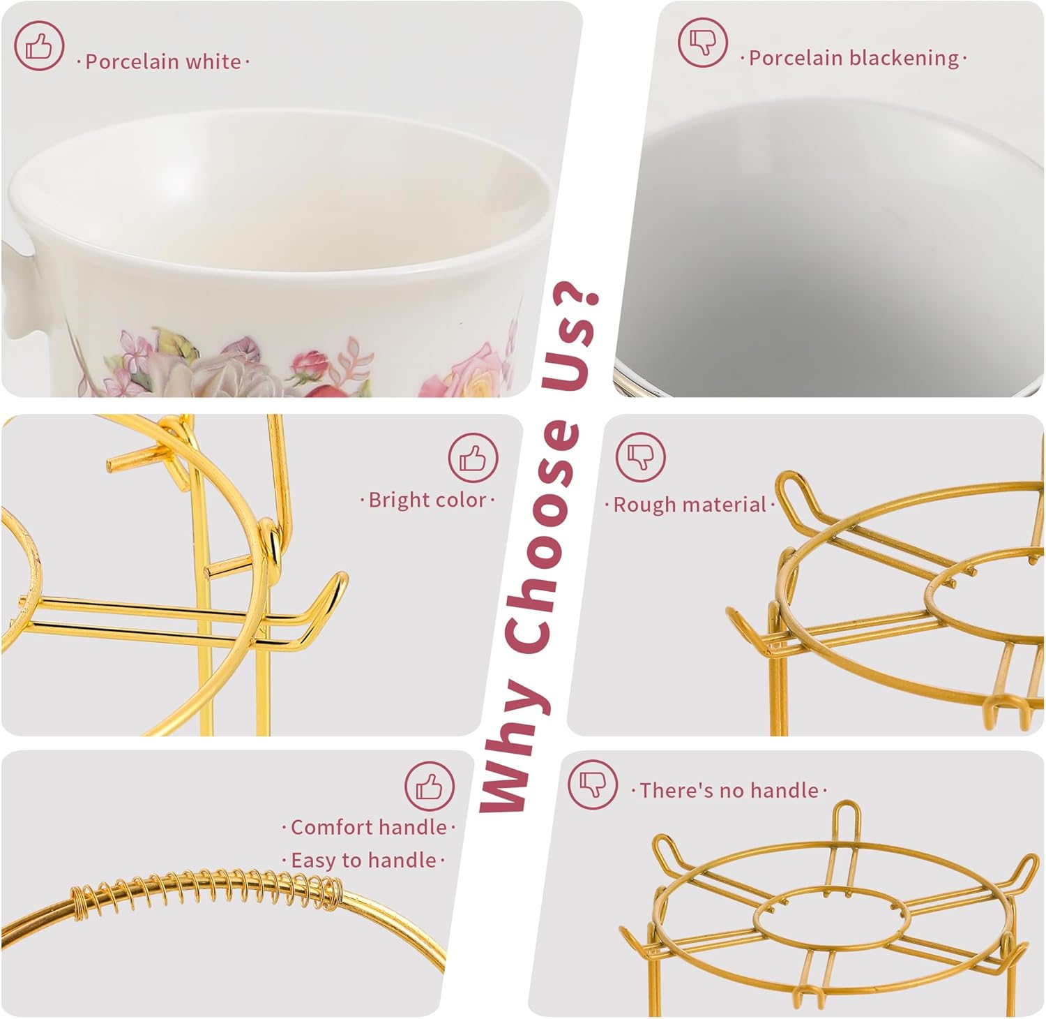 20-Pieces Porcelain Bone china Tea Sets,Gold Rim Coffee Set with Golden Metal Rack,Tea Gift Sets for Home&Party(003)
