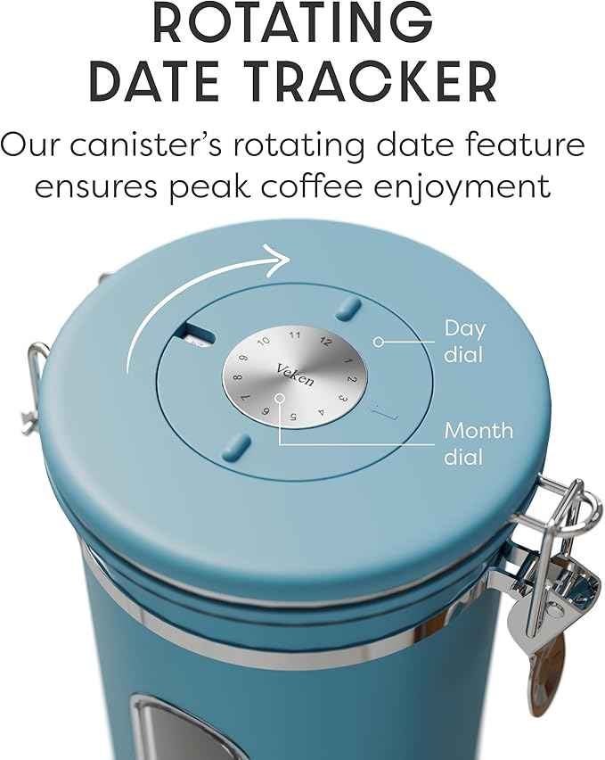 Veken Coffee Canister with Window, Easter Gifts Airtight Stainless Steel Container with Lids, Home Kitchen Food Storage Jars for Grounds, Beans, Tea, Flour, Cereal, Sugar, Basket, Scoop, 22OZ, Blue