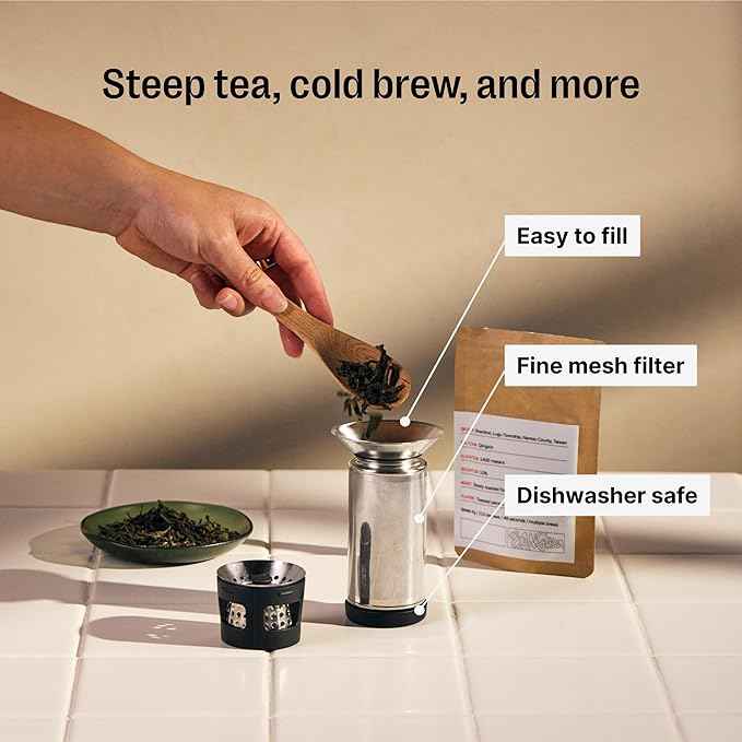 Fellow Carter Tea + Cold Brew Infuser - Steep Tea On-The-Go - Snaps Into Fellow Carter Mug - Fine Mesh Filter - Steep Loose Leaf Tea, Make Cold Brew Coffee, and More