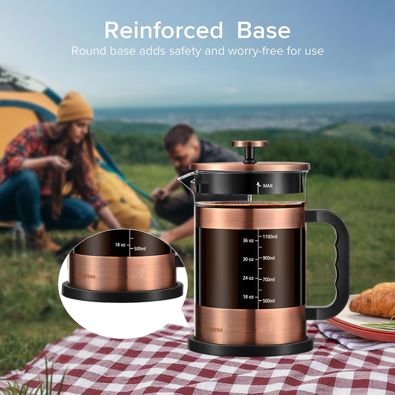 QUQIYSO French Press Coffee Maker 51oz 304 Stainless Steel French Press with 4 Filter, Heat Resistant Durable, Easy to Clean, Borosilicate Glass Coffee Press, Copper - Blissbrew