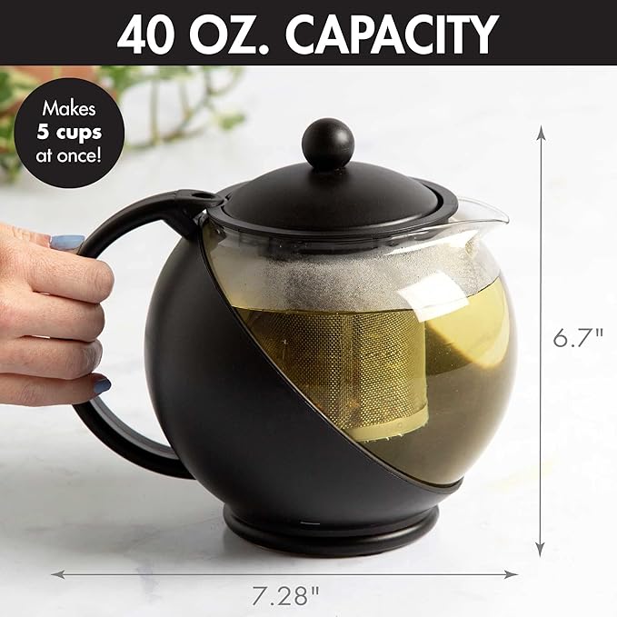 Primula Half Moon Teapot Set with 4 Tea Cups, Removable Stainless Steel Filter and Infuser, Glass Tea Maker, Filter, Dishwasher Safe, 40-Ounce, Tea Gift Set, Tea Set for Service of 4 Adults