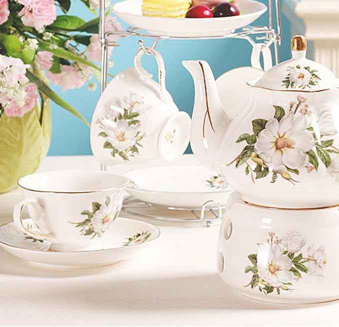 Ceramic Coffee Tea Gift Sets, European Luxury Tea Set, Suitable as A Gift for Mother'S Day, Birthday, Christmas, and Gatherings (White Peony)