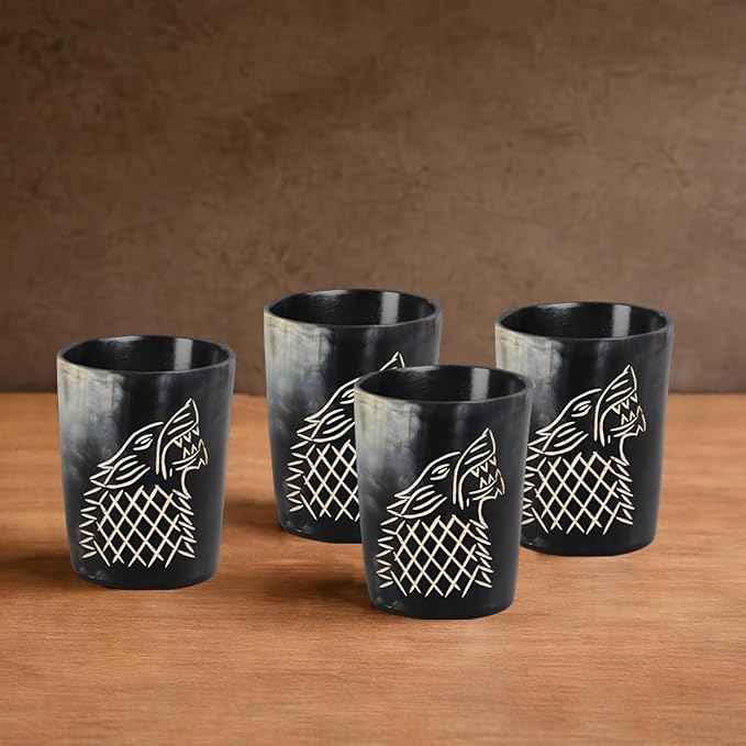 Handicrafts Home Viking Horn Shot Glasses Set of 8, Handmade Natural Ox Horn, Rustic Viking Drinkware Whiskey Shot Cups, Father’s day Gifts, Birthday Gifts for Men, Room Decor for Men