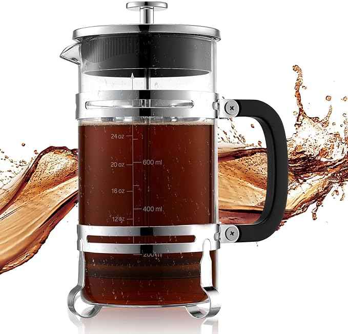 VEVOR French Press Coffee Maker, 34 Ounce 1 Liter Borosilicate Glass Coffee Press Tea Maker with Stainless Steel Filter, Large Glass French Presses Cold Brew for Camping Travel Home Kitchen, Silver