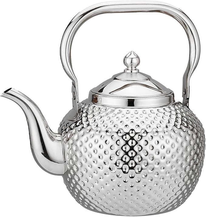 SANQIAHOME 1200ml Teapot with Infuser Stainless Steel Lifting Handle Tea Maker Silver