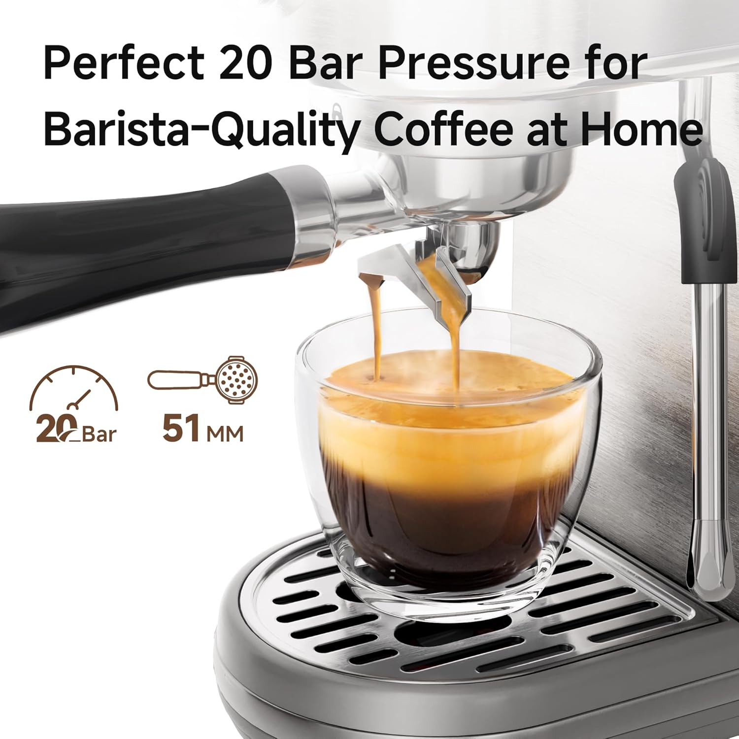 HIBREW H10B - 51mm Espresso Machine - Temperature & Cup Volume Adjustable at will - With Intelligent Display Screen & Pressure Gauge - Stainless Steel Body(Metallic Grey) - Blissbrew