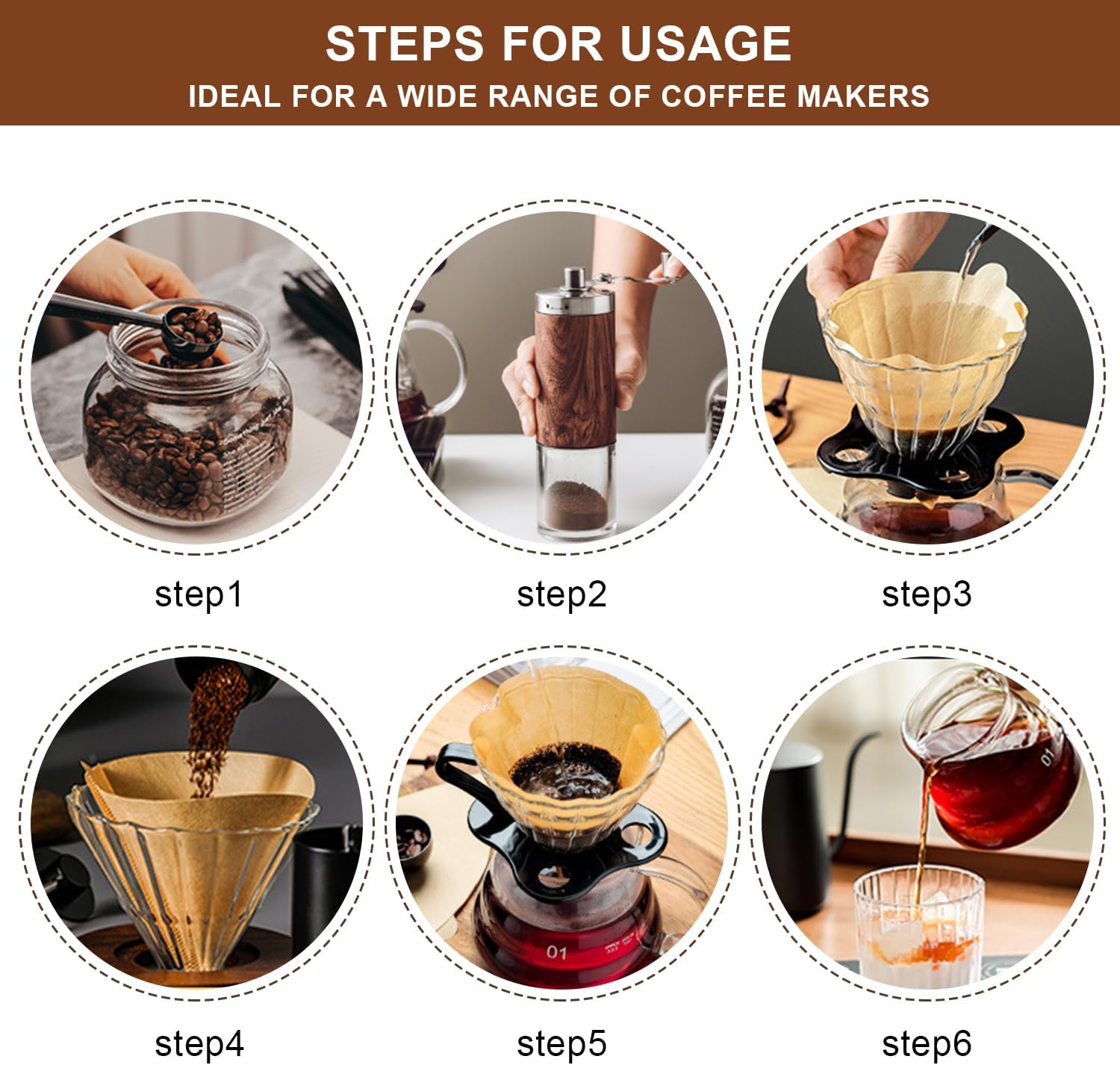 Gute 200Pcs Cone Coffee Filters, 2-4 Cups Unbleached Brown V02 Disposable Coffee Filter Paper, V-Shaped Pour Over Coffee Dripper and Drip Coffee Maker, Size 02