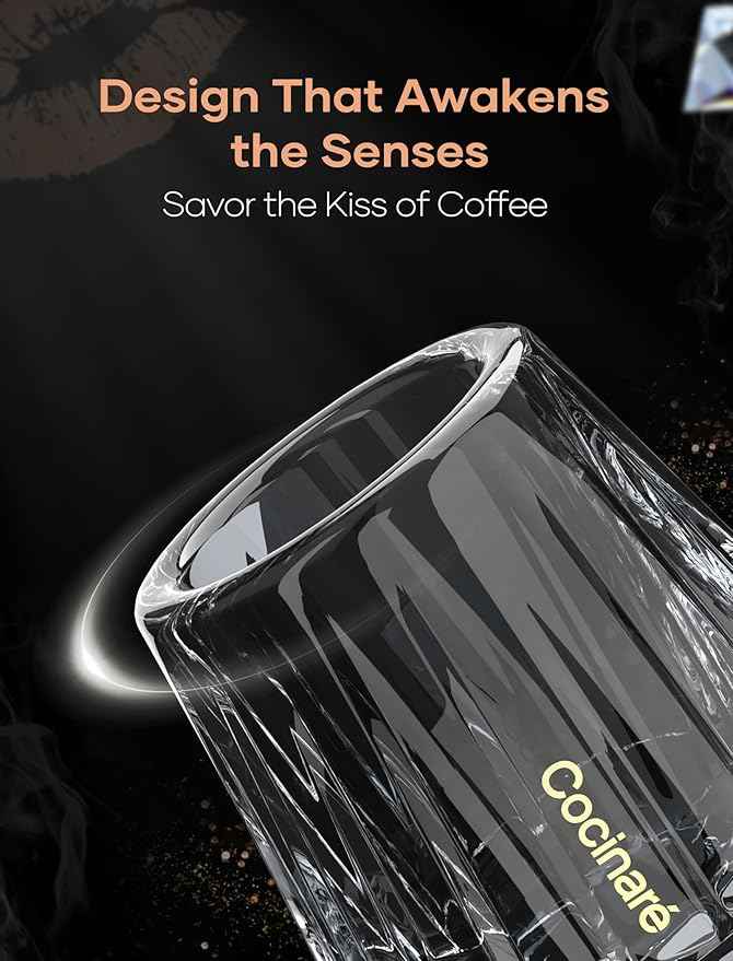 Cocinare KissCup Crystal Espresso Cup – 1.5oz Demitasse Cup for Espresso, Pour-over coffee & Tea, Haze Gray, Crystal Collection