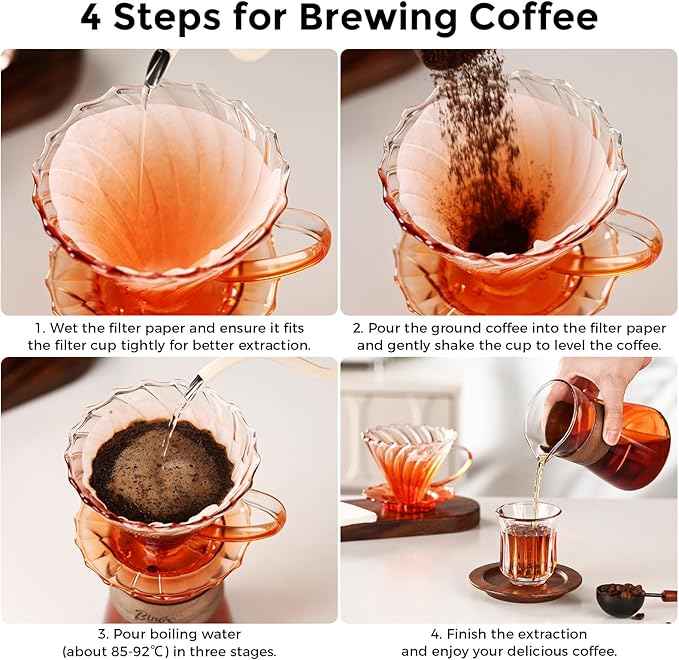 Bincoo Pour Over Coffee Maker Set - 500ML Glass Coffee Server,Glass Carafe with Coffee Dripper and 50PCS Paper Filter, Drip Coffee Maker Set for Home Café Restaurant (Orange)