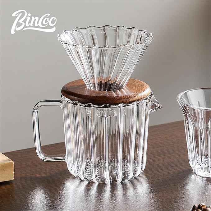 Bincoo Pour Over Coffee Maker Set 11oz - Heat-Resistant,Coffee Dripper Size 1 with Walnut Collar,Drip Coffee Maker for Coffee Brewer Kit Home,Office,Gift