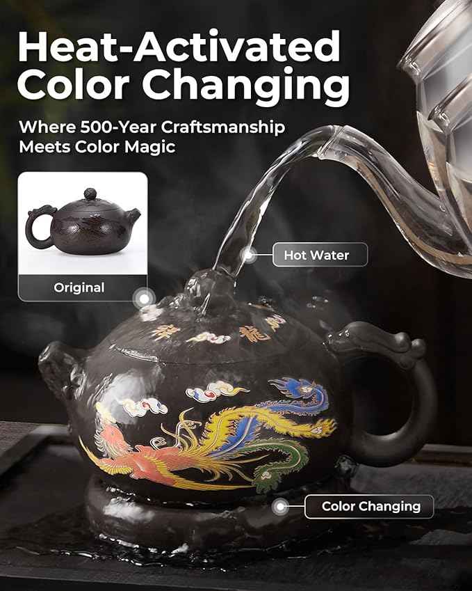 Handmade Color-Changing Yixing Clay Teapot - 18oz Large Purple Clay Chinese Enchanted Tea Kettle, Kung Fu Tea Set with Luxury Gift Box for Tea Lovers